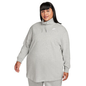 Nike Women Fleece Oversized Mock Neck Sweater Dark Grey Heather Plus Size 1X